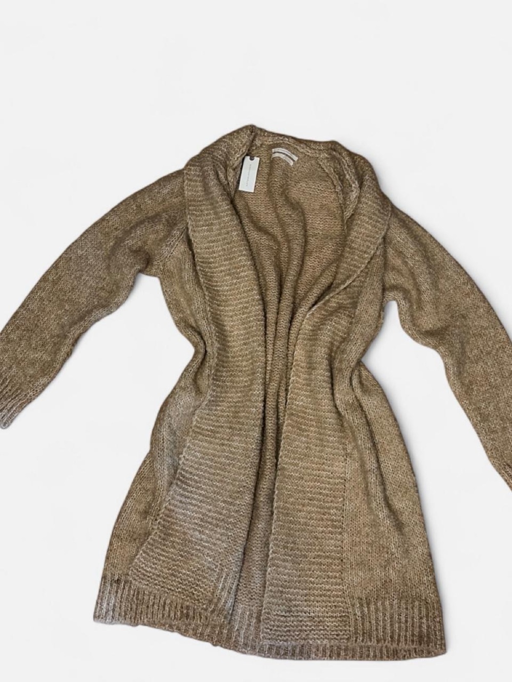 Anthropologie Open-Front Long Cardigan in Taupe Brown